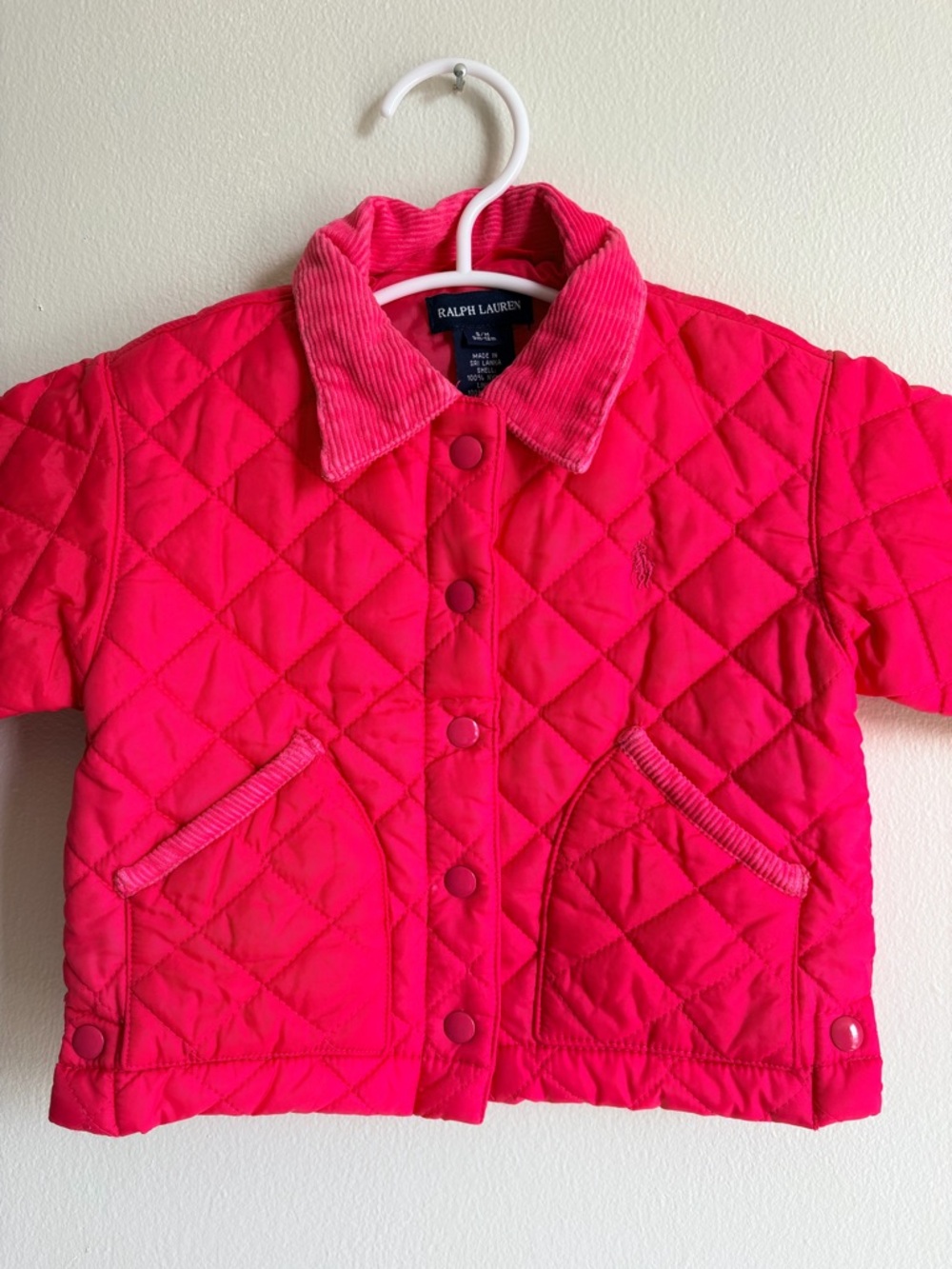 Ralph Lauren Hot Pink Quilted Corduroy-Collar Jacket